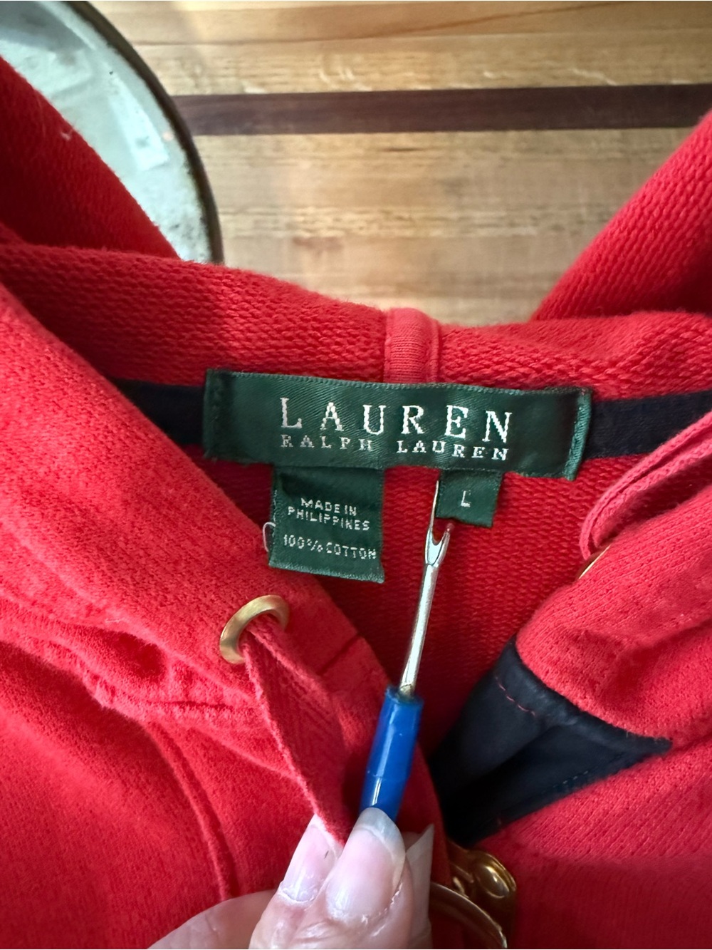 Lauren Ralph Lauren| Red| 100% Cotton|Toggle Hoodie| Women’s Large - Picture 2 of 3